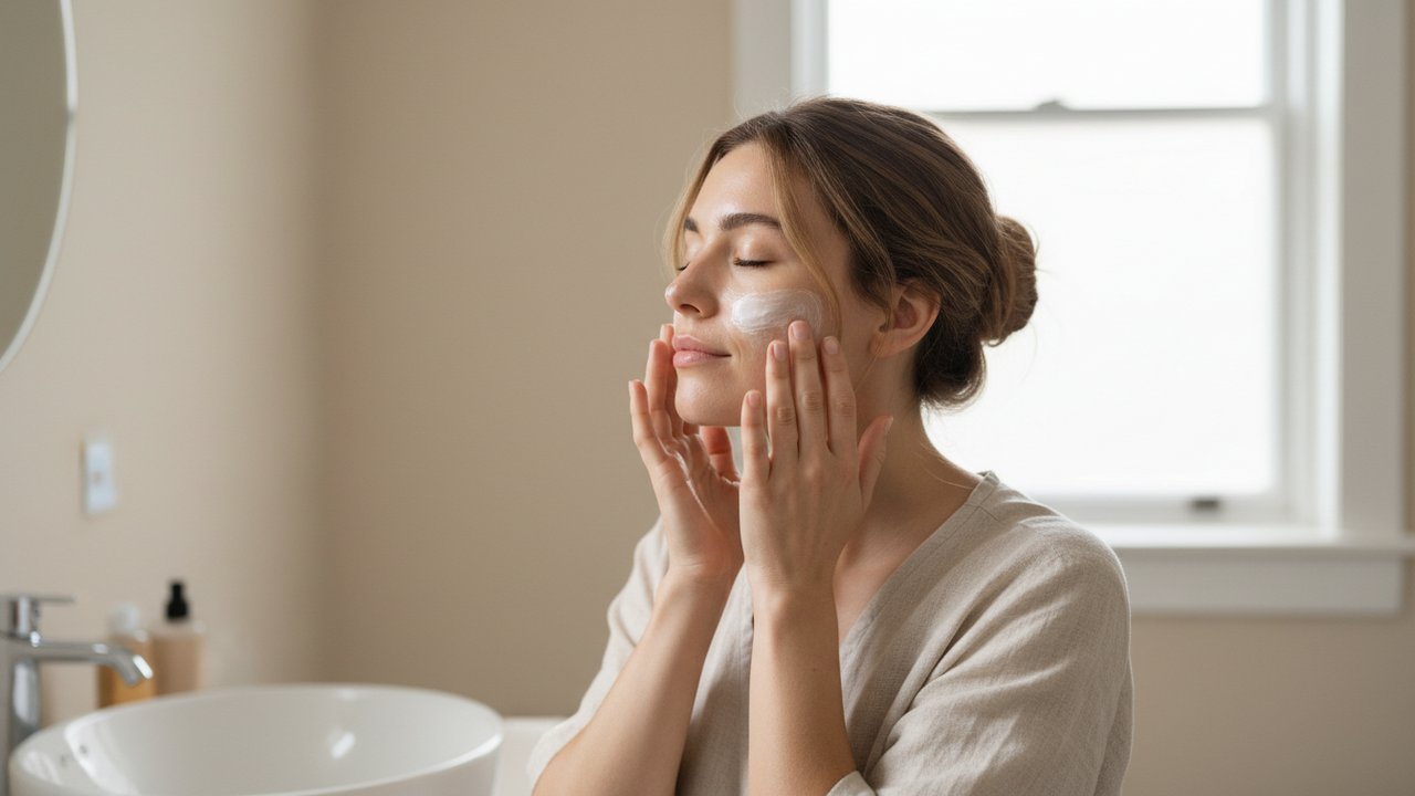Application d'une crème hydratante sur peau humide