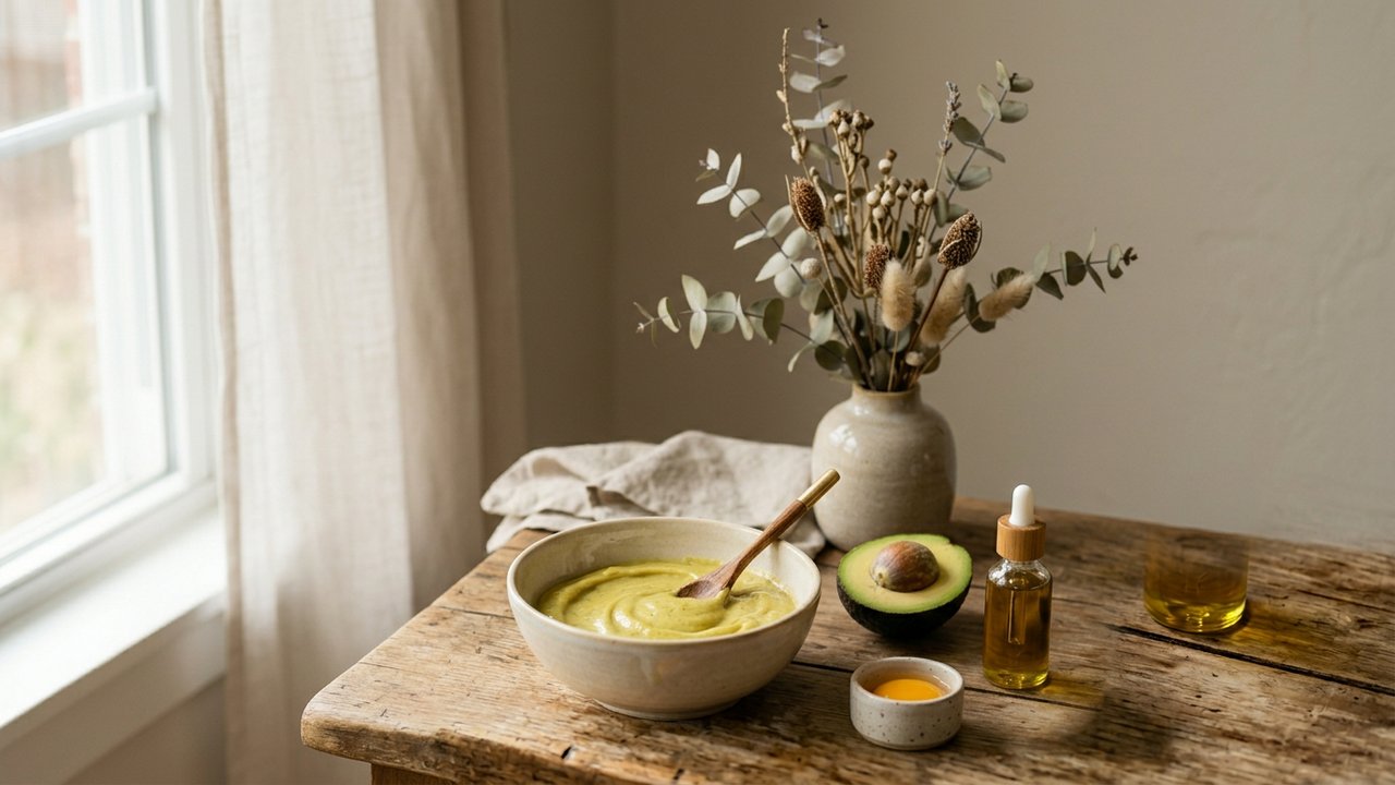 Masque naturel pour lisser les cheveux à base d'œuf, avocat et huile d'olive