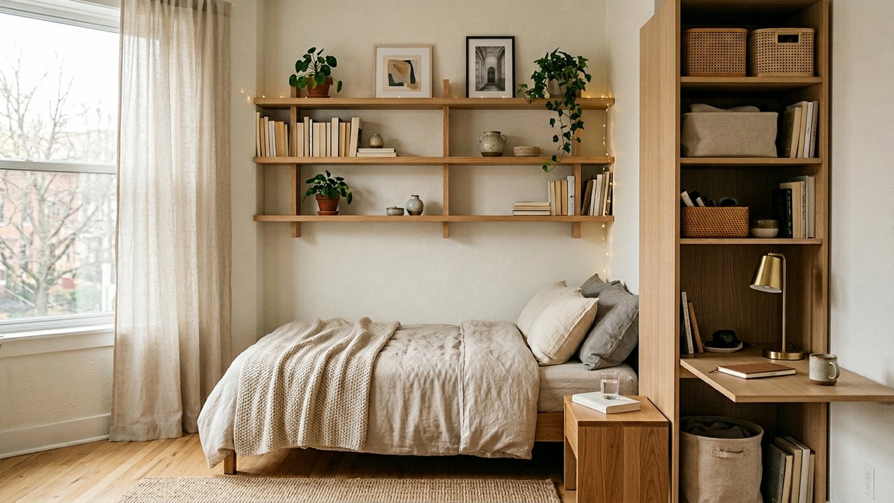 Rangements muraux et solutions verticales pour optimiser l'espace d'un studio