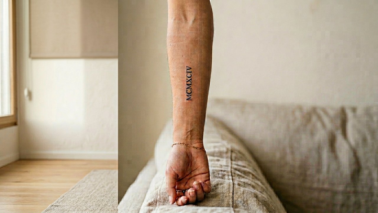 Tatouage en colonne verticale de chiffres romains sur l'avant-bras