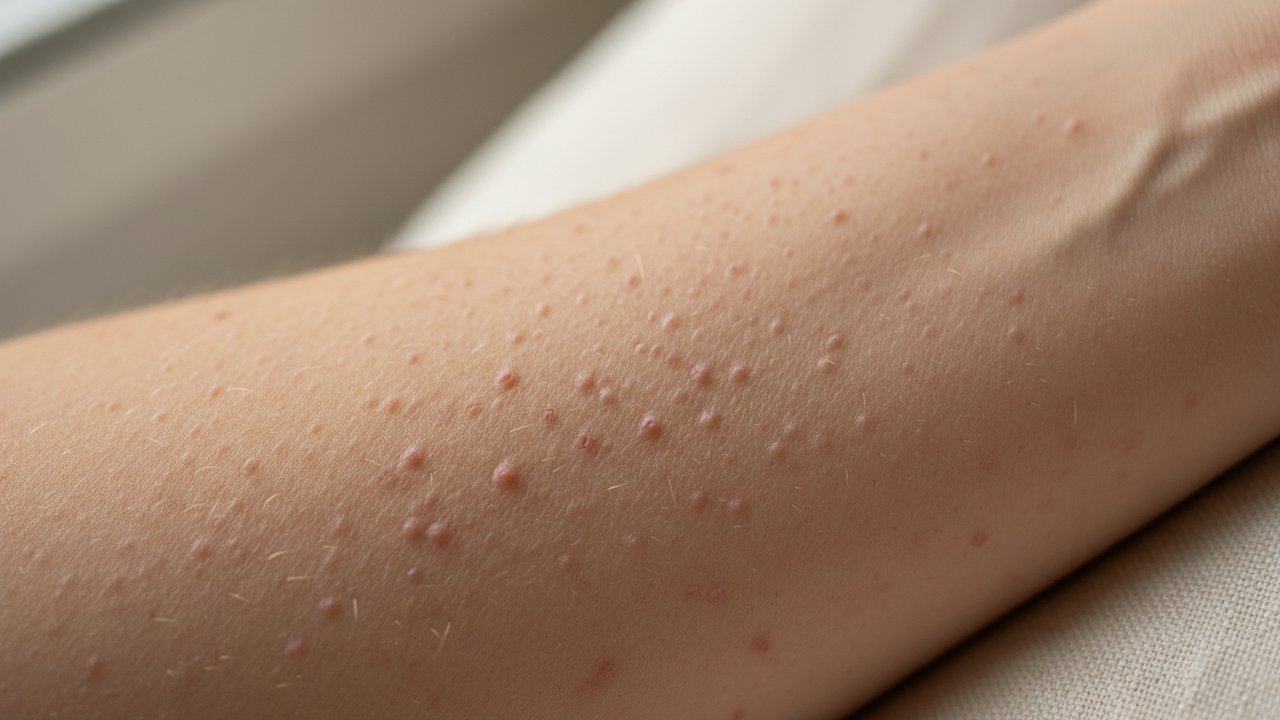 Texture de peau atteinte de kératose pilaire sur le bras