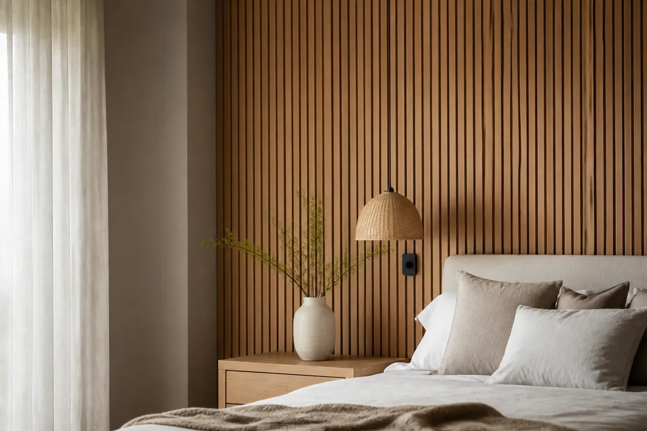 Panneaux muraux en bois pour une chambre chaleureuse