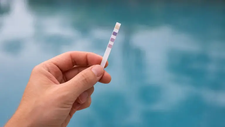 Test du stabilisant de piscine avec une bandelette